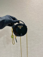 PRADA MINI ROUND BAG 8 IN BLACK GLOSSY CALFSKIN GOLD HARDWARE