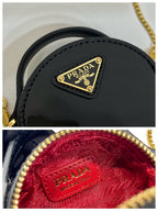 PRADA MINI ROUND BAG 8 IN BLACK GLOSSY CALFSKIN GOLD HARDWARE
