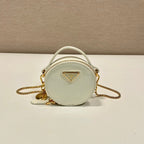 PRADA MINI ROUND BAG 8 IN WHITE GLOSSY CALFSKIN GOLD HARDWARE