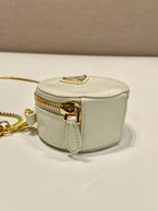 PRADA MINI ROUND BAG 8 IN WHITE GLOSSY CALFSKIN GOLD HARDWARE