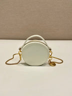 PRADA MINI ROUND BAG 8 IN WHITE GLOSSY CALFSKIN GOLD HARDWARE