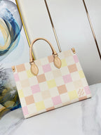 LOUIS VUITTON ONTHEGO 35 IN PEACH DAMIER GIANT CANVAS