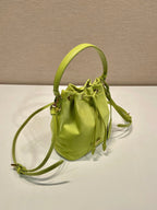PRADA BUCKET BAG 19 IN APPLE GREEN RE-NYLON AND SAFFIANO LEATHER HANDLE