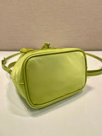 PRADA BUCKET BAG 19 IN APPLE GREEN RE-NYLON AND SAFFIANO LEATHER HANDLE