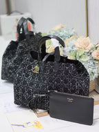 DIOR TOUJOURS BAG 37 IN BLACK MIX WHITE CANNAGE TWEED WITH GOLD HARDWARE