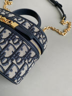 DIOR MONTAIGNE MINI VANITY CASE 16 BLUE OBLIQUE JACQUARD