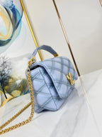 LOUIS VUITTON GO-14 MM 23 IN LIGHT BLUE GRAY QUILTED LAMBSKIN GOLD HARDWARE
