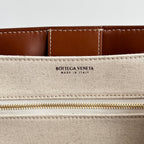 BOTTEGA VENETA MEDIUM ANDIAMO 32 IN WHITE BROWN CALFSKIN AND CANVAS