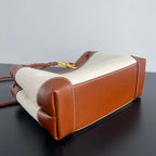 BOTTEGA VENETA SMALL ANDIAMO 25 IN WHITE BROWN CALFSKIN AND CANVAS