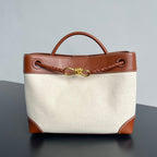 BOTTEGA VENETA MEDIUM ANDIAMO 32 IN WHITE BROWN CALFSKIN AND CANVAS