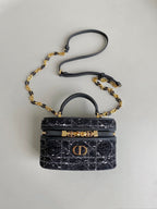 DIOR MINI CARO VANITY 16 BLACK TWEED AND LAMBSKIN