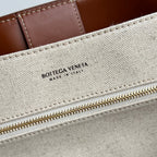 BOTTEGA VENETA LARGE ANDIAMO 42 IN WHITE BROWN CALFSKIN AND CANVAS