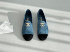 CHANEL LOAFERS IN CERULEAN BLUE MIX BLACK SUEDE