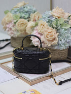 DIOR CARO 16 MINI VANITY CASE IN BLACK MACROCANNAGE LAMBSKIN