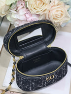 DIOR CARO 16 MINI VANITY CASE IN BLACK MACROCANNAGE TWEED