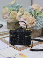 DIOR CARO 16 MINI VANITY CASE IN BLACK MACROCANNAGE TWEED