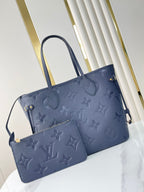 LOUIS VUITTON NEVERFULL MM 31 IN DARK NAVY MONOGRAM EMPREINTE LEATHER