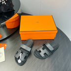 HERMES CHYPRE SANDAL BLACK CALFSKIN STYLIZED