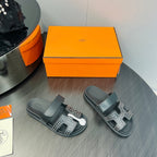HERMES CHYPRE SANDAL BLACK CALFSKIN STYLIZED