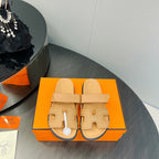 HERMES CHYPRE SANDAL LIGHT ORANGE CALFSKIN STYLIZED