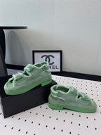 CHANEL DAD SANDALS PLATFORM IN MINT GREEN FUR