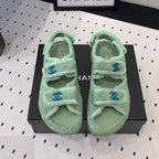 CHANEL DAD SANDALS PLATFORM IN MINT GREEN FUR