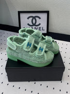 CHANEL DAD SANDALS PLATFORM IN MINT GREEN FUR