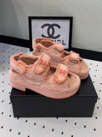 CHANEL DAD SANDALS PLATFORM IN LIGHT PINK FUR