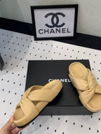 CHANEL TWISTED SLIPPERS IN DARK CREAM LAMBSKIN