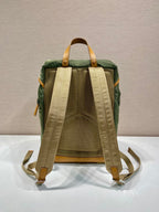 PRADA BACKPACK 45 IN SEAWEED GREEN RE-NYLON AND BROWN CALFSKIN TRIM