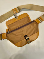 PRADA BELT BAG 18 IN SEPIA BROWN RE-NYLON AND CALFSKIN TRIM