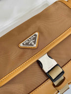 PRADA BELT BAG 18 IN SEPIA BROWN RE-NYLON AND CALFSKIN TRIM