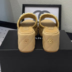 CHANEL Double  pearl platform sandals Sheepskin Fawn Yellow