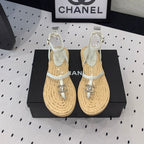 CHANEL Double  Vintage straw sandals replica designer shoe White Beige sheepskin