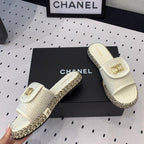 CHANEL Double  Women New Trendy Calfskin Slippers White