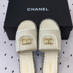 CHANEL Double  Women New Trendy Calfskin Slippers White
