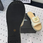 CHANEL Double  Women New Trendy Calfskin Slippers Beige Cream