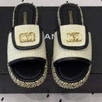 CHANEL Double  Women New Trendy Calfskin Slippers White Black