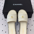 CHANEL Double  Women White Slippers Calfskin