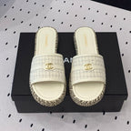 CHANEL Double  Women White Slippers Calfskin