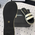 CHANEL Double  Women White Black Slippers Calfskin
