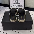 CHANEL Double  Women White Black Slippers Calfskin