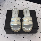 CHANEL Double  Women Silver Slippers Calfskin