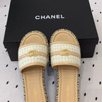 CHANEL Double  Women Beige Cream/ White Slippers Calfskin