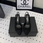 CHANEL Double  Rhinestone Slingback Sheepskin Black