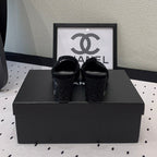 CHANEL Double  Rhinestone Slingback Sheepskin Black