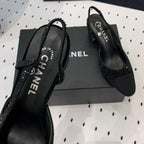 CHANEL Double  Rhinestone Slingback Sheepskin Black