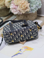 DIOR SMALL 25 D-VIBE BOWLING BAG IN BLUE MONOGRAM OBLIQUE JACQUARD