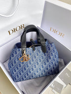 DIOR MEDIUM TOUJOURS 28 BLUE DENIM OBLIQUE JACQUARD