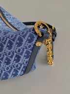 DIOR STAR 28 HOBO BAG WITH CHAIN BLUE DENIM OBLIQUE JACQUARD